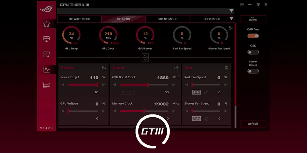 Интерфейс программы GPU Tweak III