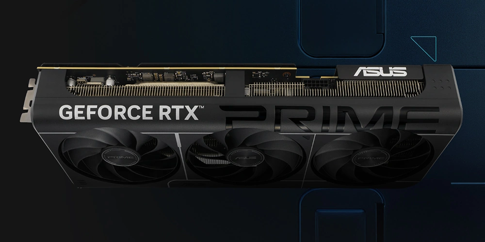 Видеокарта Prime GeForce RTX 5080 с 2,5-слотовой конструкцией, вид спереди