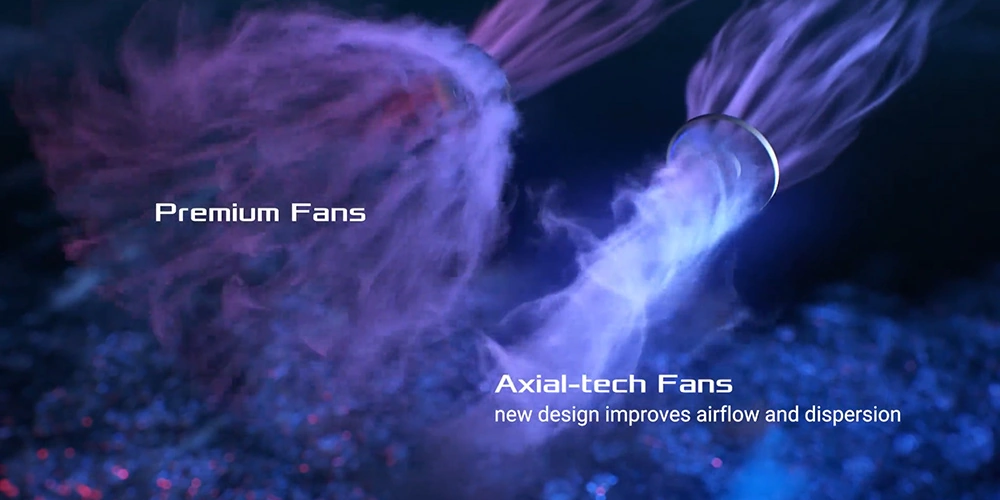 Три вентилятора Axial-tech видеокарты Prime GeForce RTX 5080