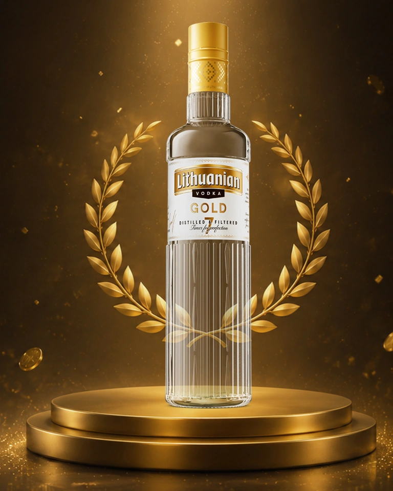 Пляшка Lithuanian Vodka Gold у лавровому вінку