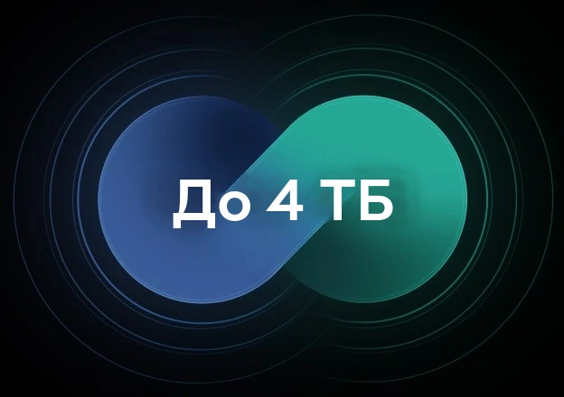 Надпись «До 4&nbsp;ТБ» внутри двух соединённых кругов