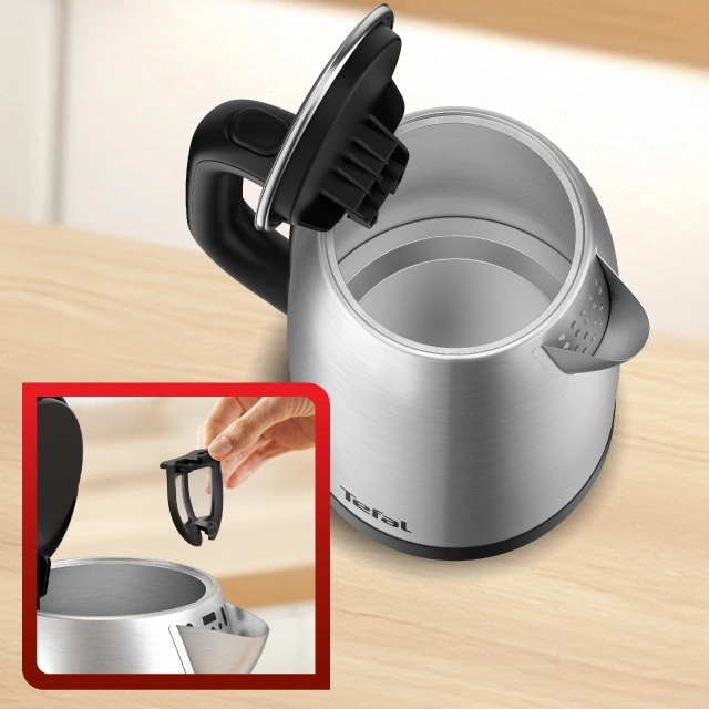 Съёмный фильтр и скрытый нагревательный элемент чайника Tefal KI1R0DE0