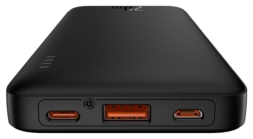 Порти чорного Baseus Airpow: USB-C, USB-A, Micro-USB