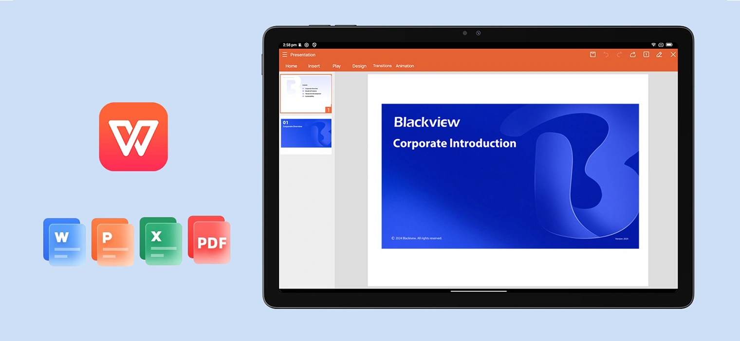 Презентация в WPS Office на экране планшета ZENO 10