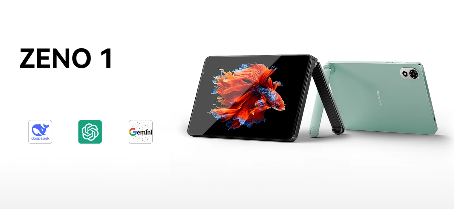 Планшет Blackview ZENO 1 в цвете Jungle Green с изображением рыбки на экране