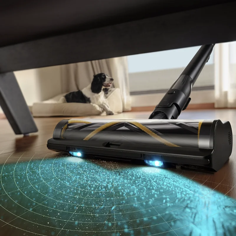 Щетка Dreame R10s Pro EN с подсветкой CelesTect показывает пыль под мебелью