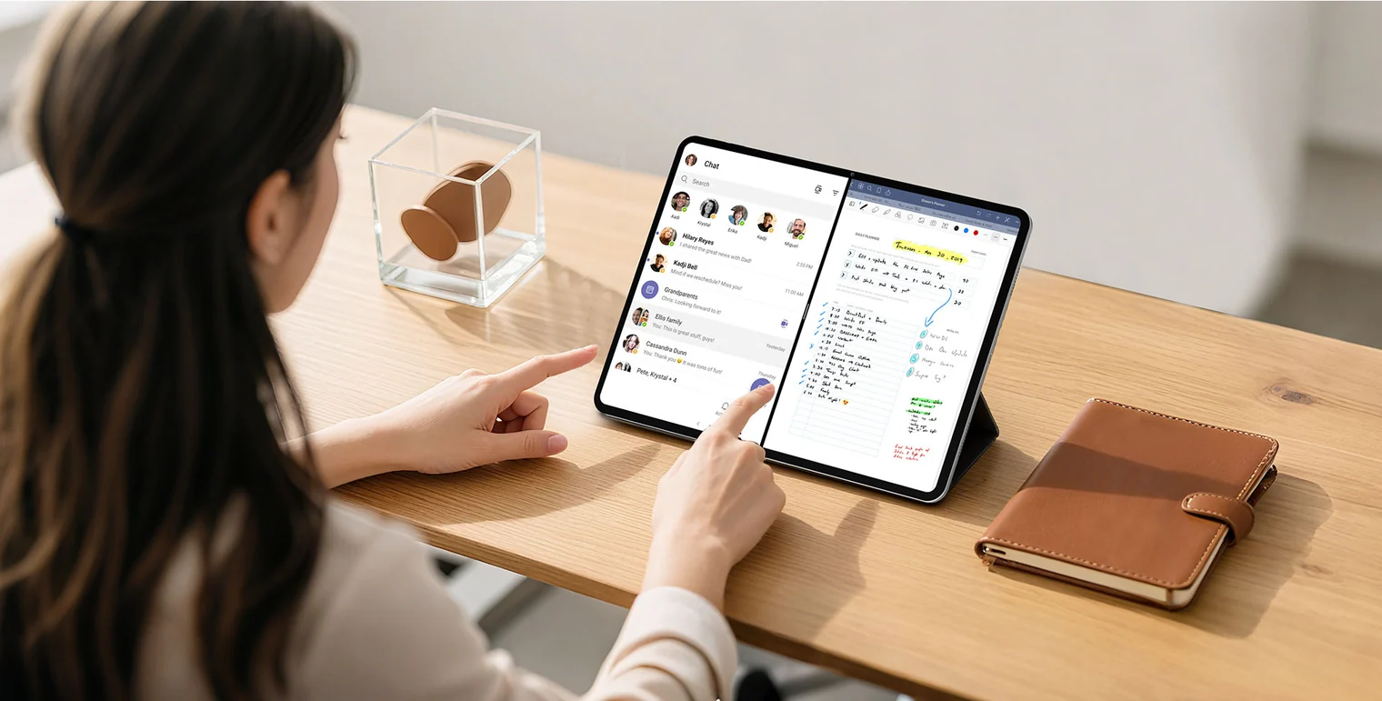 Дівчина працює з планшетом Teclast ArtPad Pro на підставці за столом