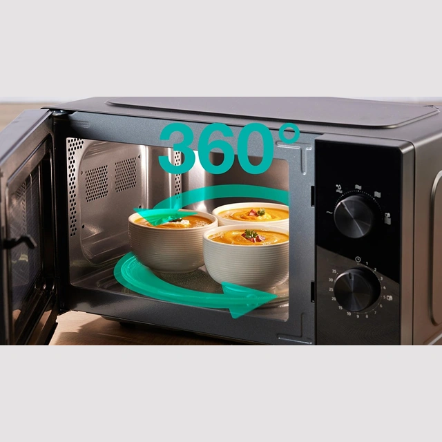 Блюдо вращается в камере микроволновой печи Gorenje — равномерный нагрев 360°