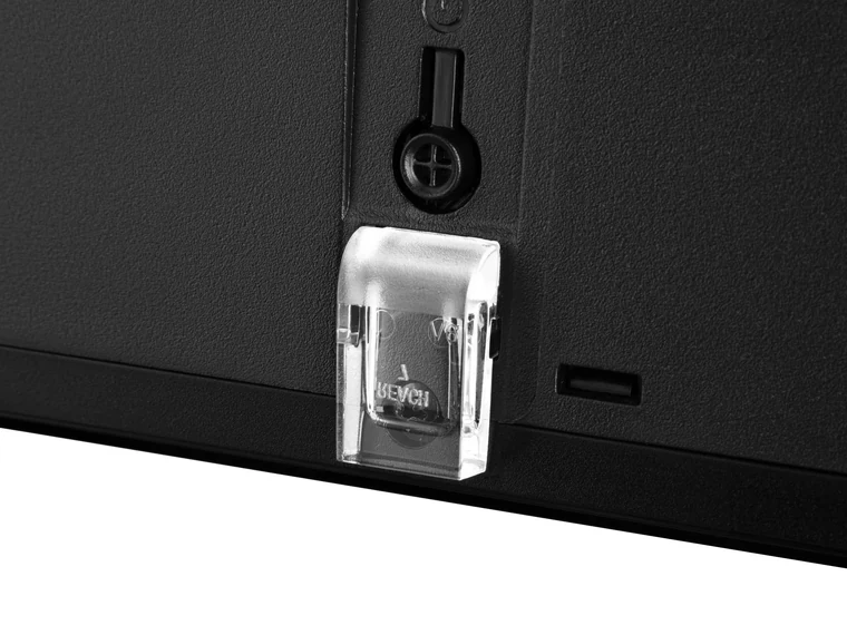 Кнопка питания и USB-разъём снизу корпуса телевизора 2E 43A77Q