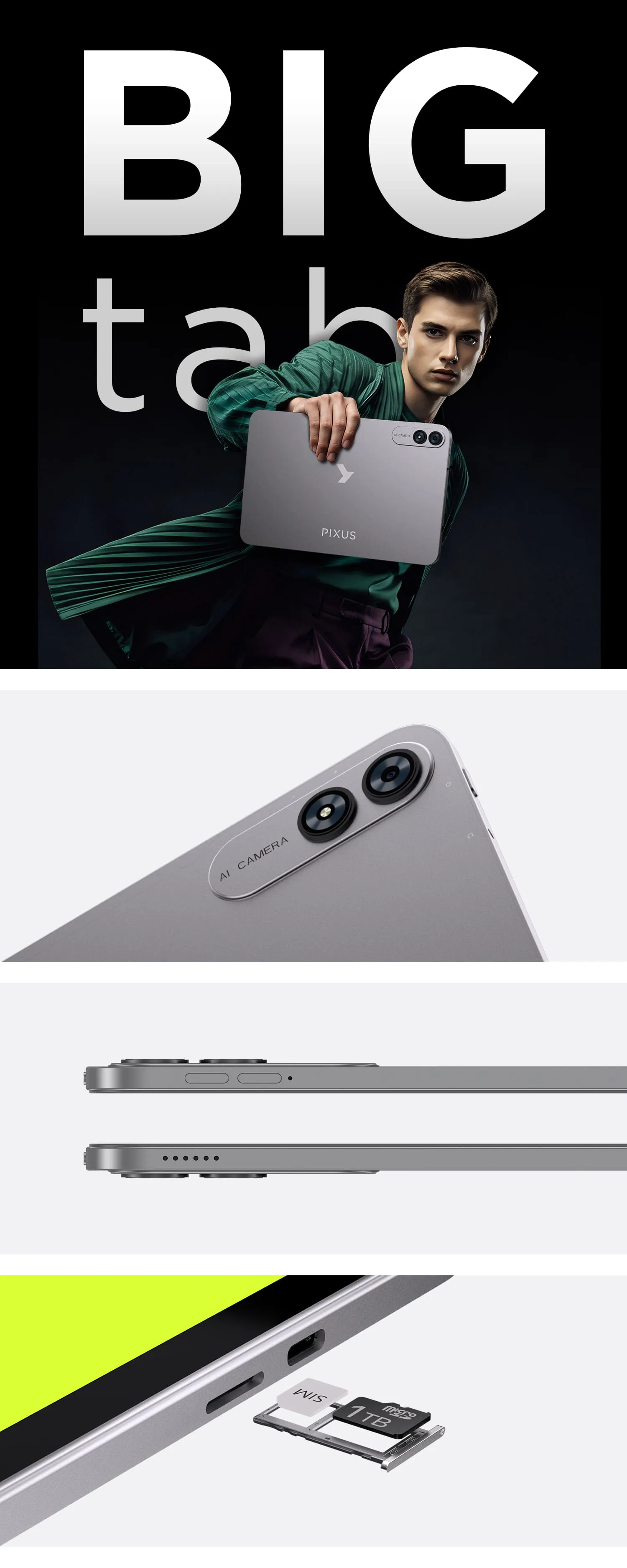 Планшет Pixus BigTab 13.4 дюйма 8/128GB LTE — металлический корпус и детали