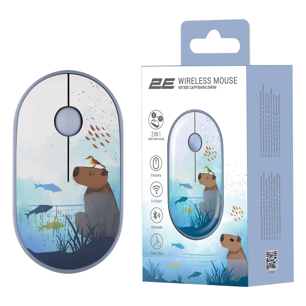 Миша 2E MF300 CAPYBARA:SWIM разом із пакованням