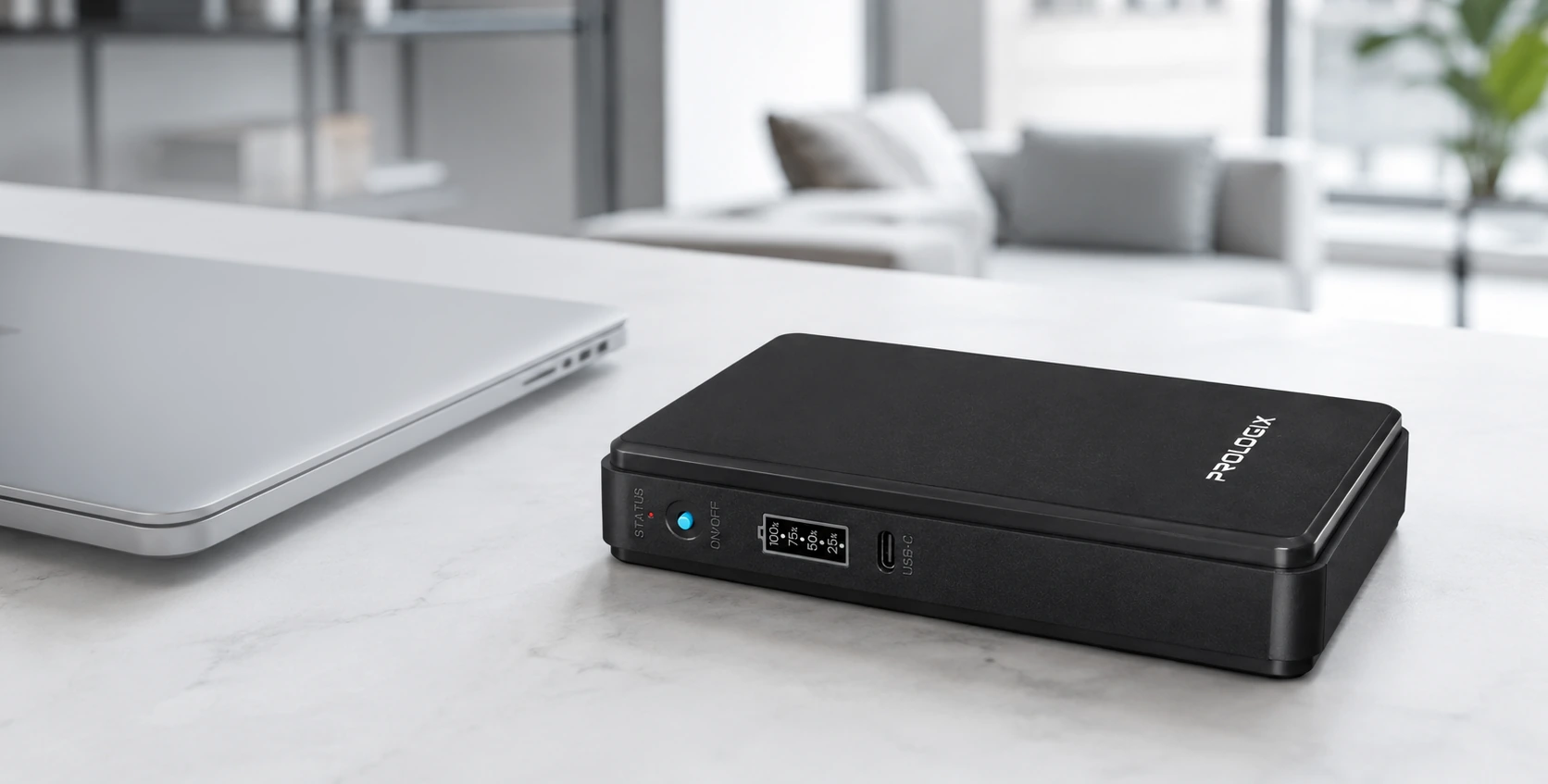 Mini UPS Prologix PLP1830ECO на столе рядом с ноутбуком