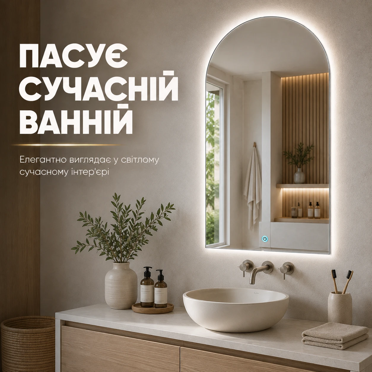 Стильный вид смарт-зеркала в интерьере ванной комнаты