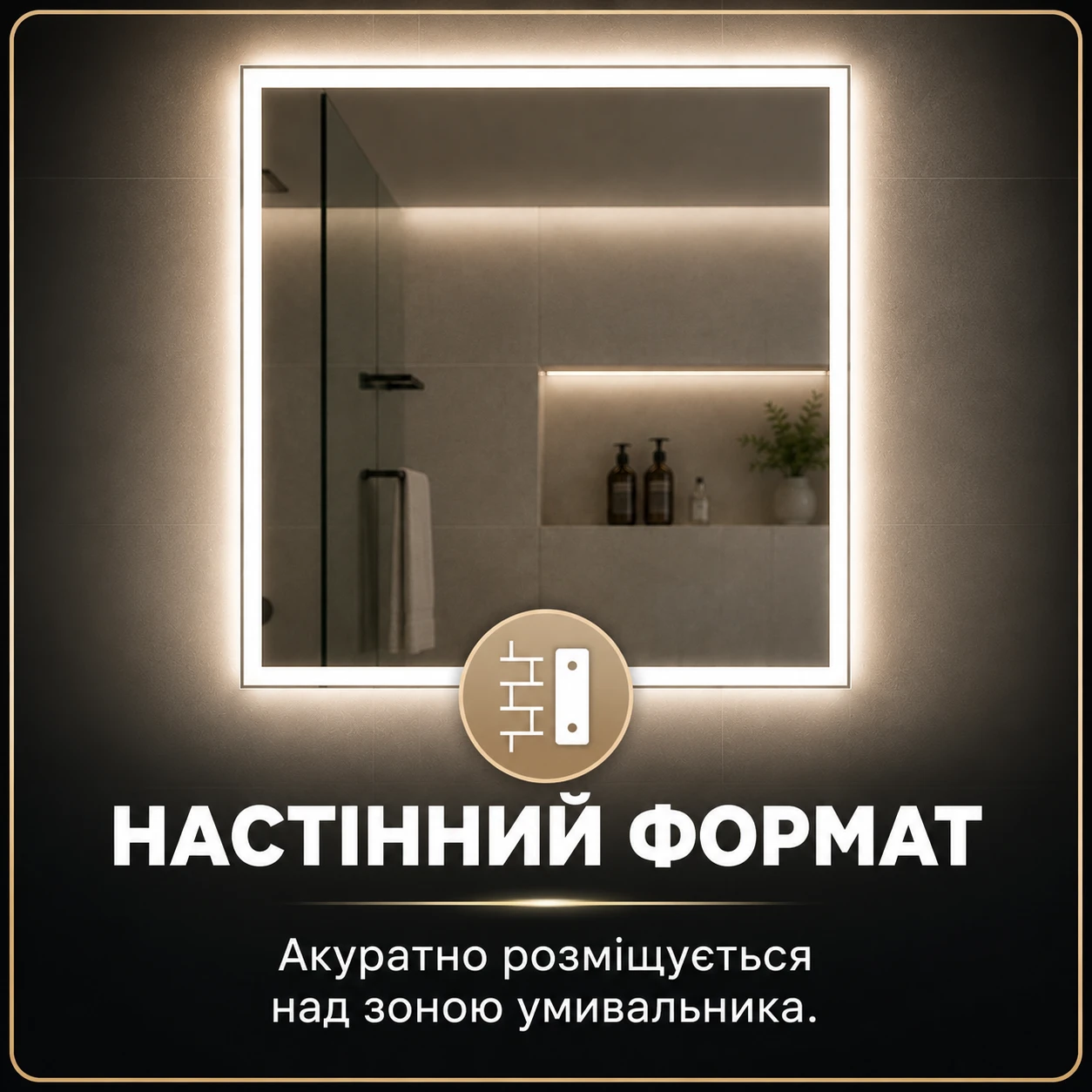 Квадратное настенное зеркало 70х70 см