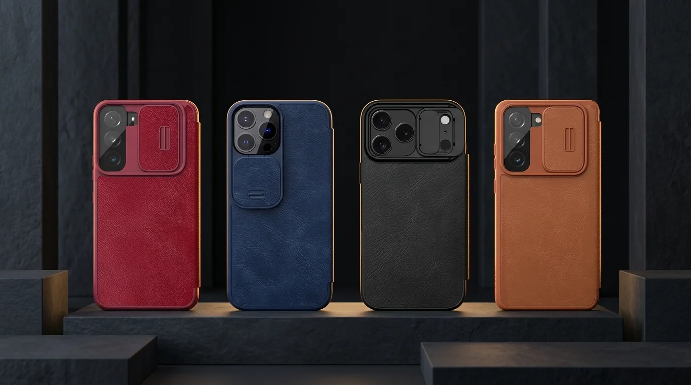 Шкіряні чохли-книжки Nillkin Qin Pro для iPhone, Samsung, Xiaomi із захисною шторкою для камери