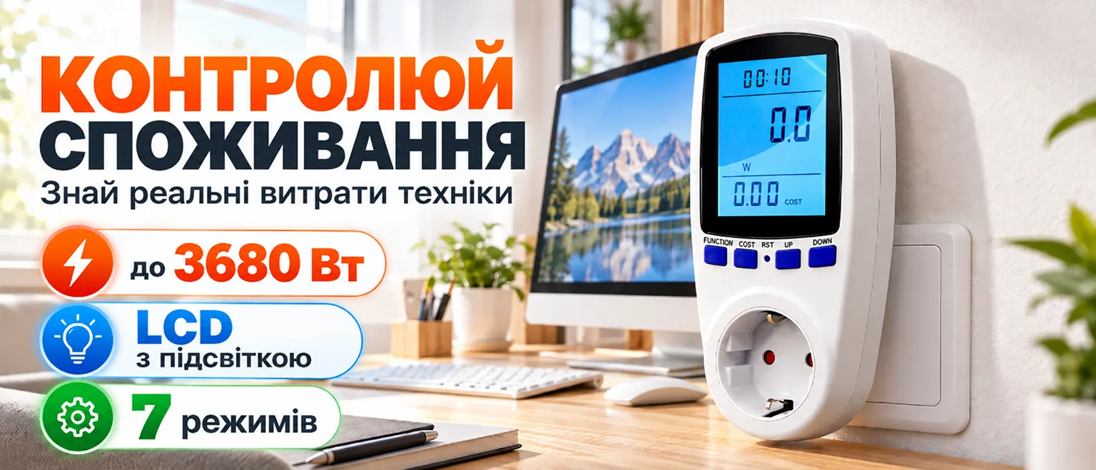 Цифровий ватметр енергометр Sinometr White для вимірювання потужності в розетці