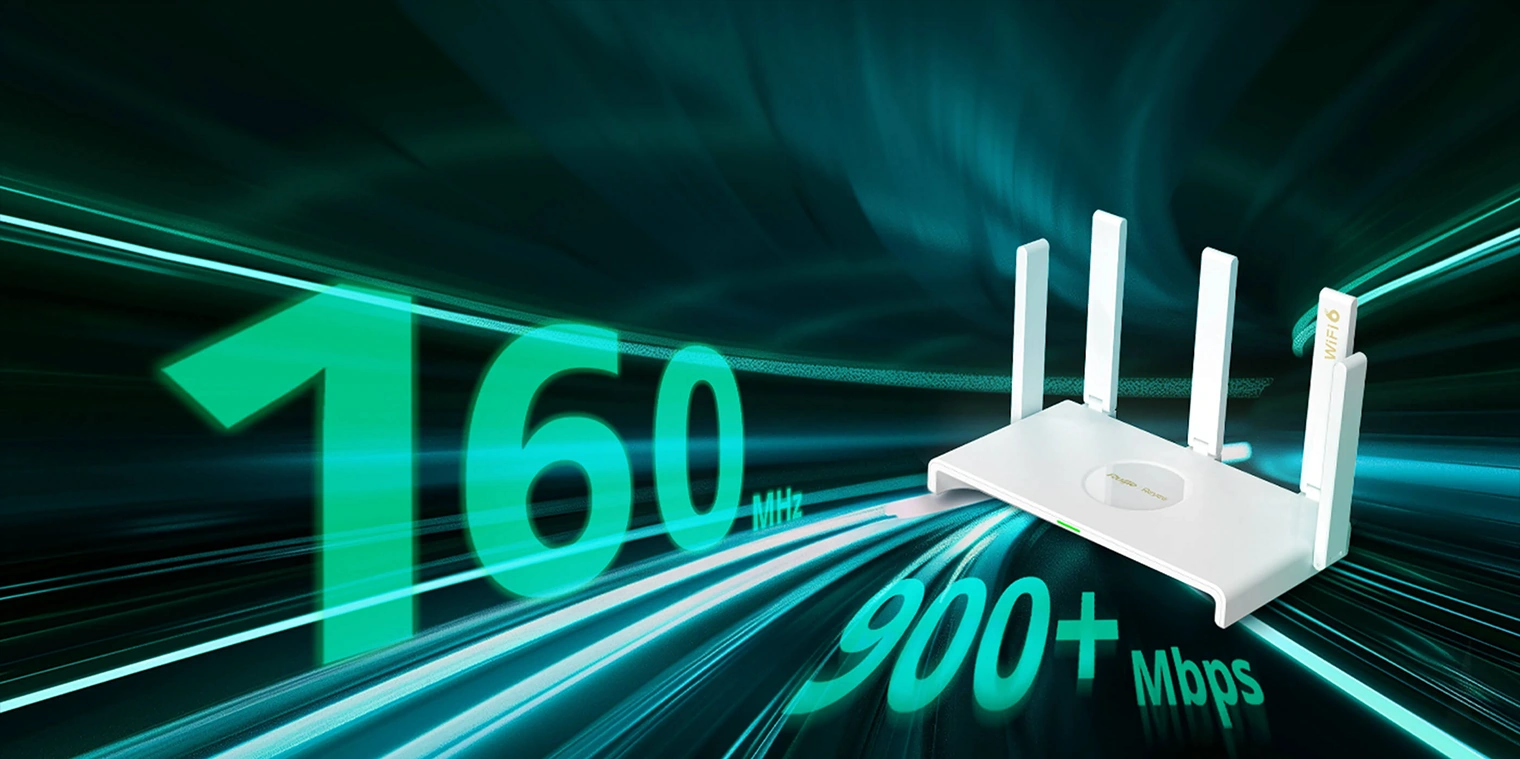 Роутер RG-EW3000GX на фоне световых линий скорости