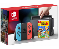 Nintendo Switch Neon Blue-Red + Игра Super Mario Maker 2