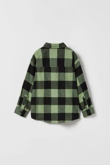 そら✩.*˚ Сорочка Zara 116 см в чорну і зелену клітинку – Брендовая одежда