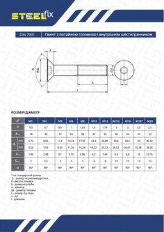 Винт М20х50 ISO10642, кл.проч. 10,9 п/р М Steelfix (046708) – фото