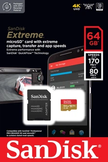 Карта памяти SANDISK Extreme microSDXC 64GB UHS-I U3 V30 + SD