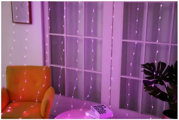 Гирлянда светодиодная LTL штора curtain "капля росы" 3*3 метра 300 led Purple c пультом - изображение 2