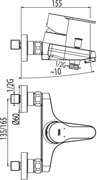 Смеситель для ванны TRES BM 117170 (01717002) с душевым гарнитуром - Фото 6 Смеситель для ванны TRES BM 117170 (01717002) с душевым гарнитуром - изображение 6
