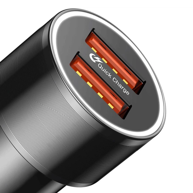 Автомобільний зарядний пристрій Baseus Small Screw Dual-USB Quick Charge Car Charger 36W Швидка зарядка QC 3.0 Чорний - Фото 3 Автомобільний зарядний пристрій Baseus Small Screw Dual-USB Quick Charge Car Charger 36W Швидка зарядка QC 3.0 Чорний - зображення 3