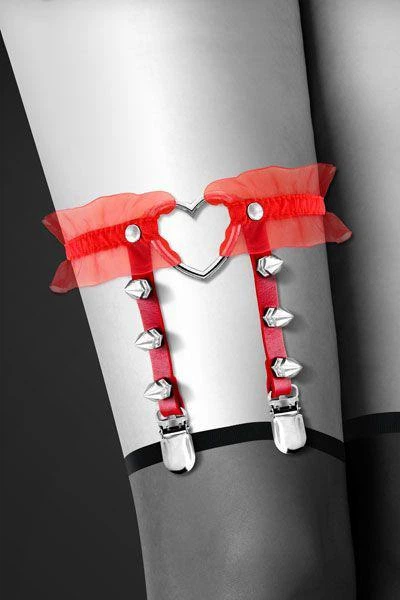Гартер на ногу Bijoux Pour Toi - WITH HEART AND SPIKES Red, сексуальна підв'язка із серцем - зображення 2