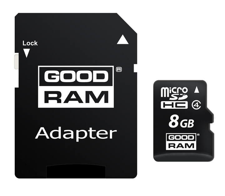 Карта памяти MicroSDHC 8GB Class 4 GOODRAM + SD-adapter (M40A-0080R11) - изображение 1