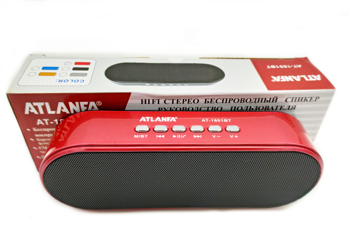 Портативная беспроводная Bluetooth колонка Atlanfa AT-1801BT Red с низкочастотной мембраной - изображение 2
