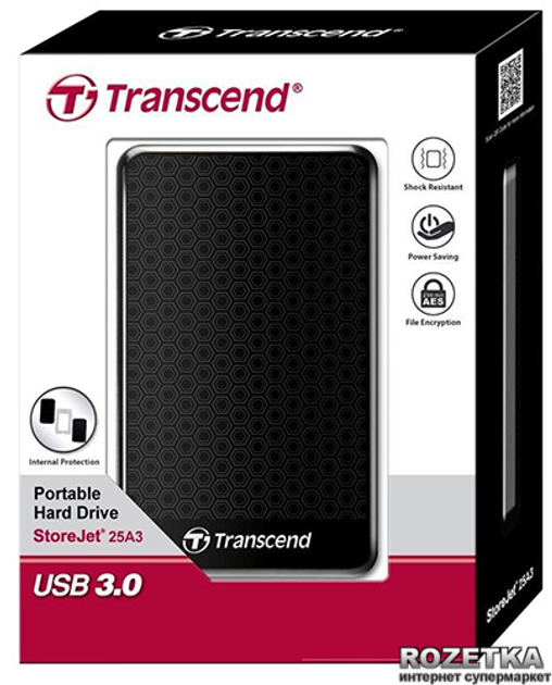 Жорсткий диск Transcend StoreJet 25A3 2TB TS2TSJ25A3K 2.5 USB 3.0 External Black - зображення 3