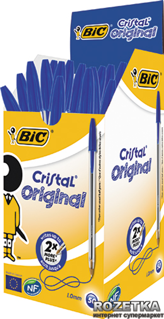 Набор шариковых ручек 50 шт BIC Cristal Синий 0.4 мм Прозрачный корпус ...