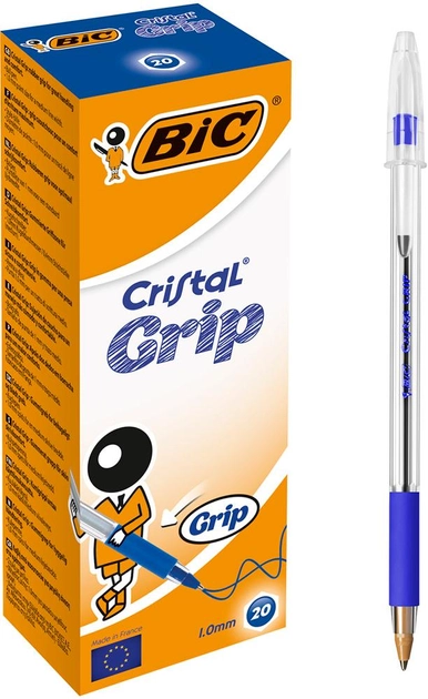 Набор шариковых ручек 20 шт BIC Cristal Grip Синий 0.4 мм Прозрачный корпус (3086123004061) - изображение 1
