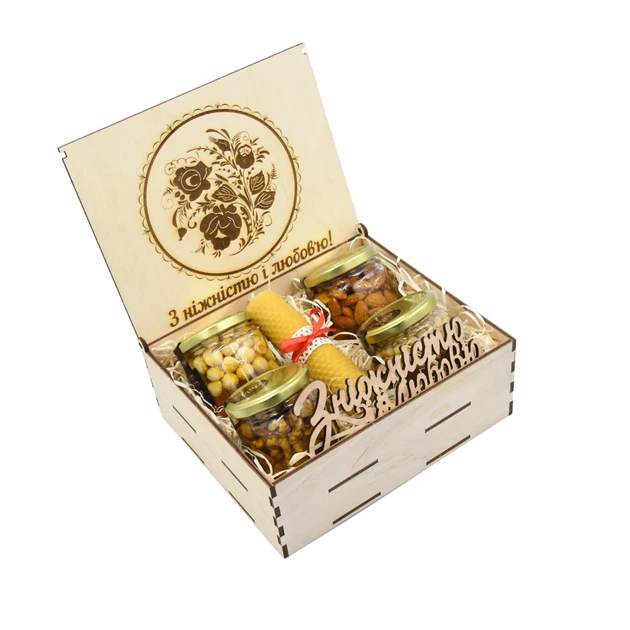 Подарочный медовый набор Anvi honey "Орешек" (4 баночки) - Фото 1 Подарочный медовый набор Anvi honey "Орешек" (4 баночки) - изображение 1