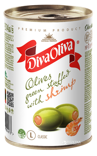 Оливки зеленые с креветкой Diva Oliva 300 г (5060162901473 / ...