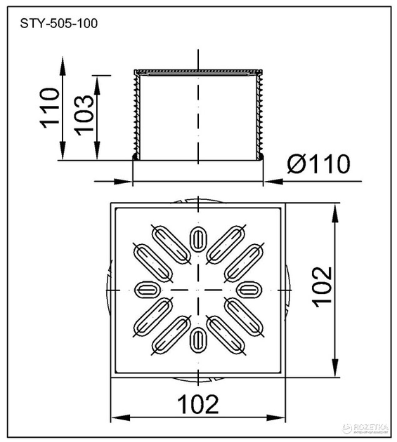 Решітка - надставка для трапа STYRON STY-505-100 зі сталевою решіткою 100x100 мм - зображення 2