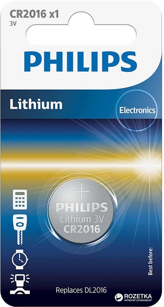 Батарейка Philips CR 2016 BLI 1 Lithium 1 шт. (CR2016/01B) – фото