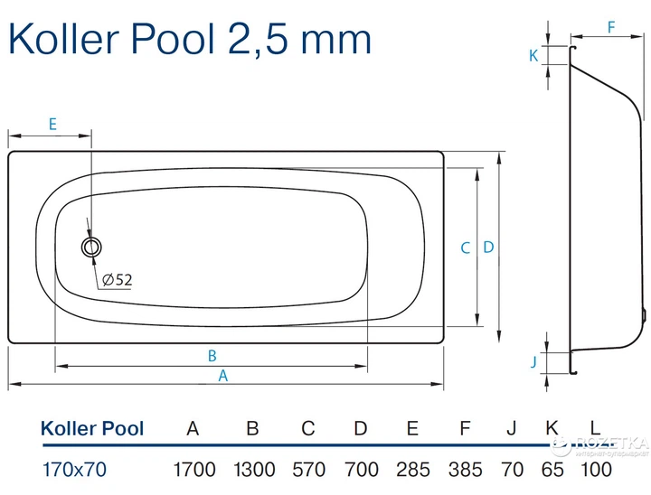 Ванна стальная KOLLER POOL 170х70E - изображение 5