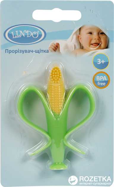 Прорізувач-щітка для зубів Lindo DK02 силіконовий Кукурудза Жовто-зелена (4890211000021) - зображення 2