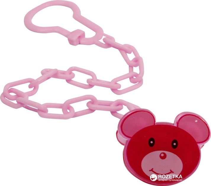 Цепочка для пустышки пластиковая Lindo РК 221 Мышонок на клипсе Розовая (4890210602219)