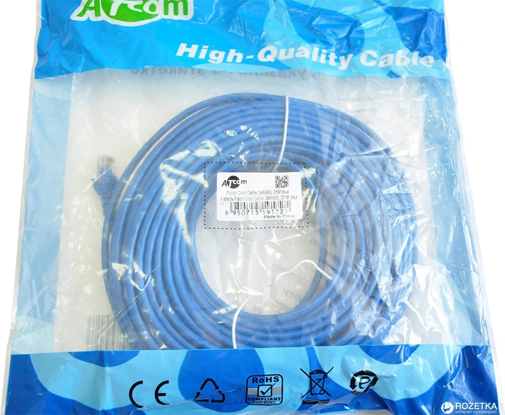 Патч-корд Atcom CAT5e RJ45 UTP 25 м Синий (9172) – фото, отзывы ...