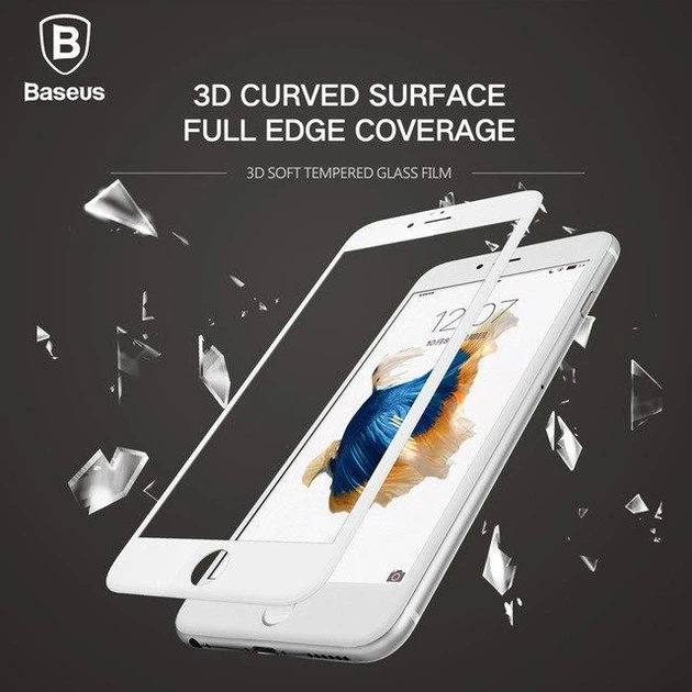 Захисне скло Baseus для iPhone SE 2022/2020/8/7 - Silk-screen Pet Soft 0.23 mm, White (SGAPIPH8N-PE02) - зображення 4