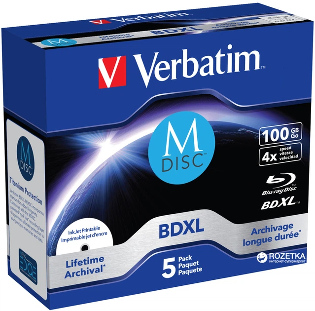 Verbatim M-Disc BD-R XL 100 GB 4x Jewel Printable 5 шт (43834