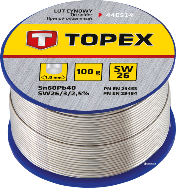 Припой TOPEX 60% олова 1 мм 100 г (44E514) – фото, отзывы ...