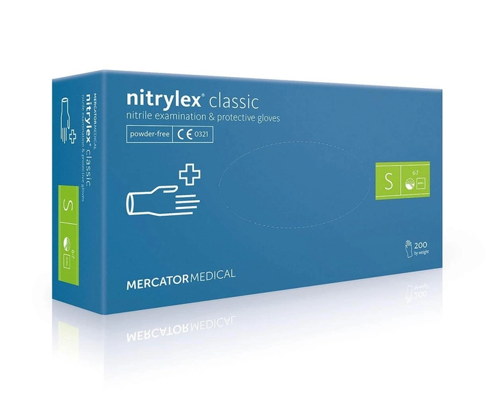 Рукавички медичні Mercator Medical Nitrylex Classic нітрилові нестерильні неприпудрені S 10 уп по 200 шт Блакитні (6736115) - зображення 1