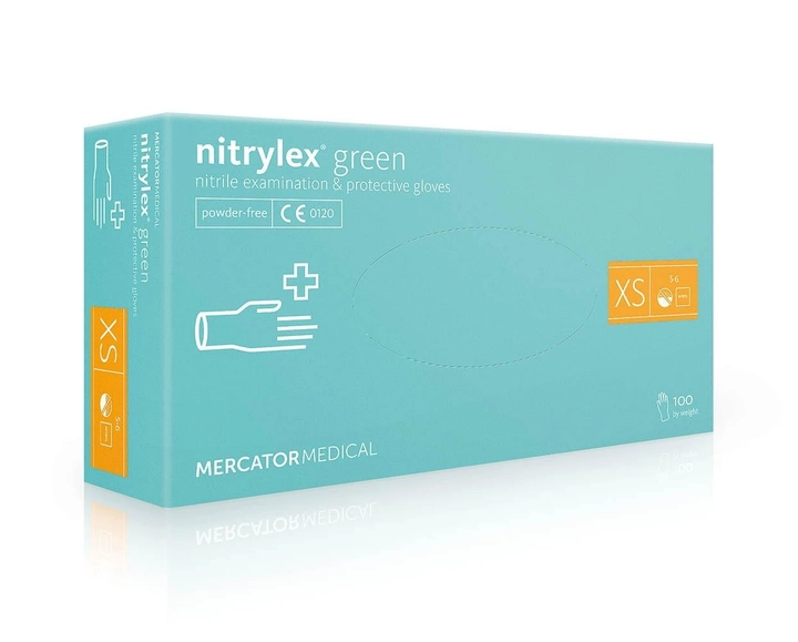 Рукавички медичні Mercator Medical Nitrylex Green нітрилові нестерильні неприпудрені XS 10 уп за 100 шт М'яка ятні (6736091) - зображення 1