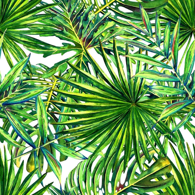 Обои пальмовые листья в интерьере спальни