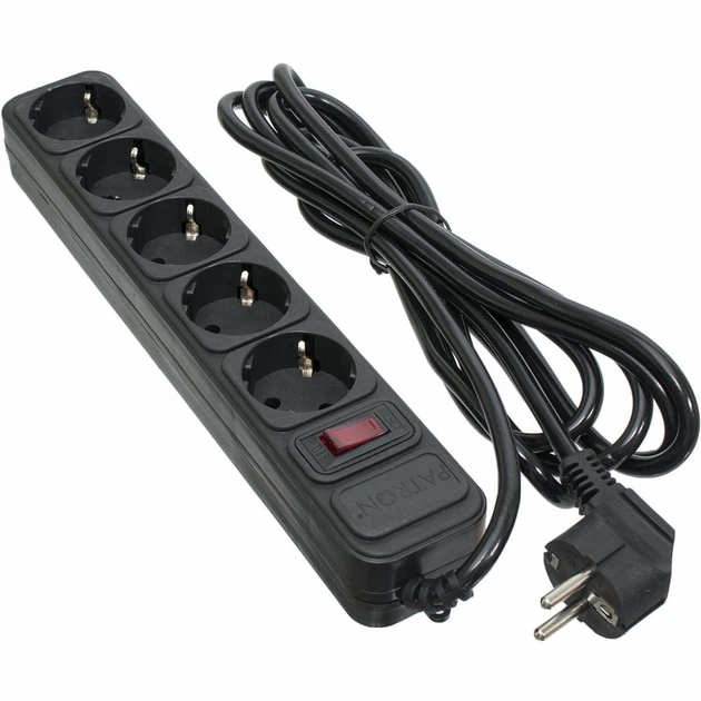 Сетевой фильтр питания Patron 3.0 m3*1mm2 (SP-1053) 5 розеток BLACK (EXT-PN-SP-1053) - Фото 1 Сетевой фильтр питания Patron 3.0 m3*1mm2 (SP-1053) 5 розеток BLACK (EXT-PN-SP-1053) - изображение 1
