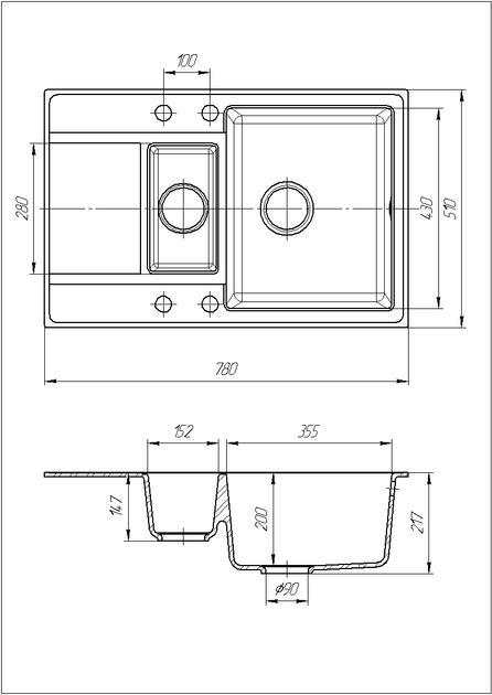 Гранитная мойка ROMZHA Jorum 78D Маро (801) 78 x 50 см, 1.5 чаши, с крылом - изображение 7